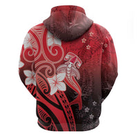 Polynesia Hammerhead Shark Hoodie Red Tribal Pattern With Plumeria LT05 - Polynesian Pride