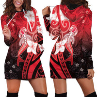 Polynesia Hammerhead Shark Hoodie Dress Red Tribal Pattern With Plumeria LT05 - Polynesian Pride