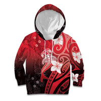 Polynesia Hammerhead Shark Kid Hoodie Red Tribal Pattern With Plumeria - Polynesian Pride