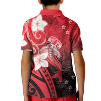 Polynesia Hammerhead Shark Kid Polo Shirt Red Tribal Pattern With Plumeria LT05 - Polynesian Pride