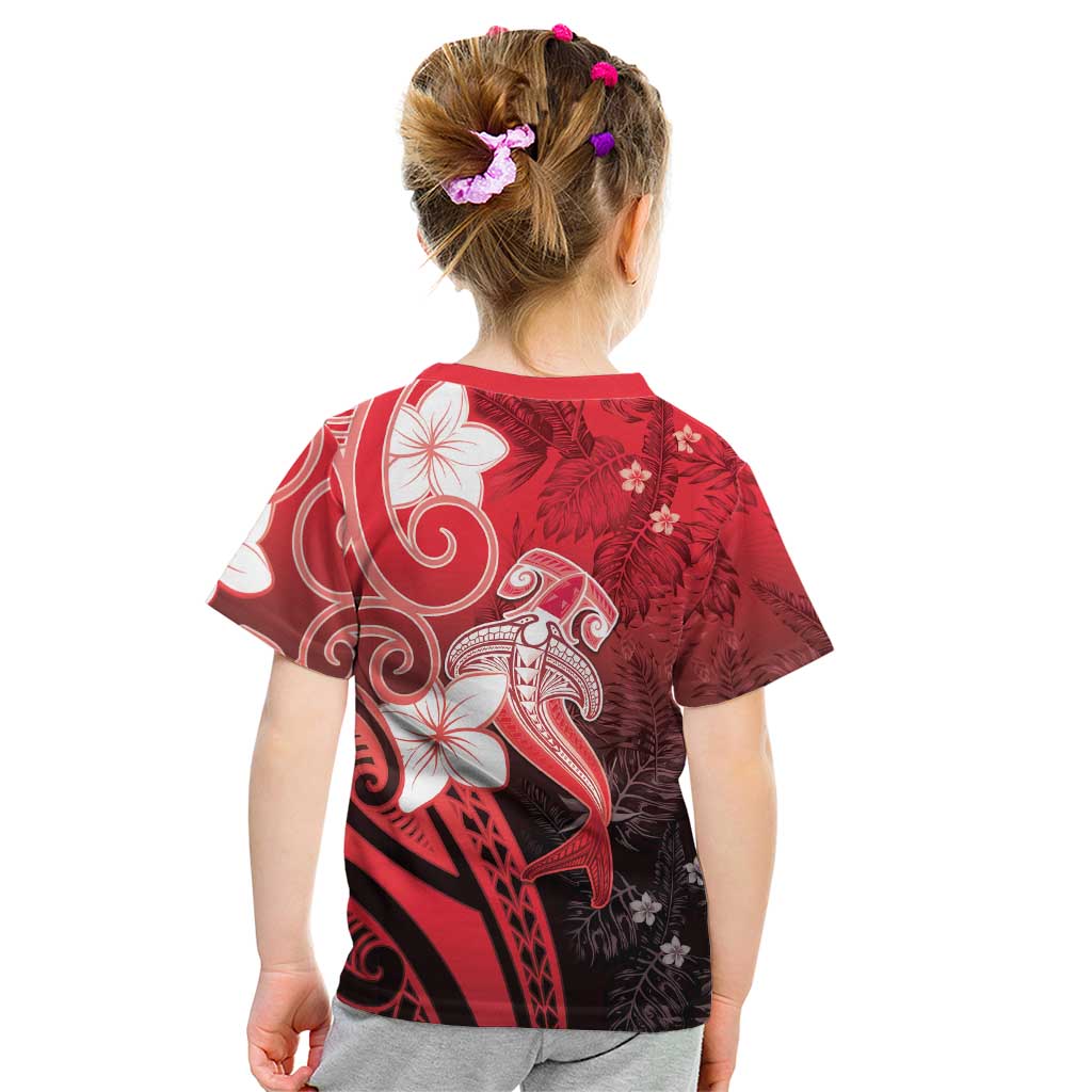Polynesia Hammerhead Shark Kid T Shirt Red Tribal Pattern With Plumeria LT05 - Polynesian Pride