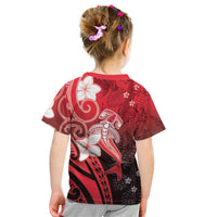 Polynesia Hammerhead Shark Kid T Shirt Red Tribal Pattern With Plumeria LT05 - Polynesian Pride
