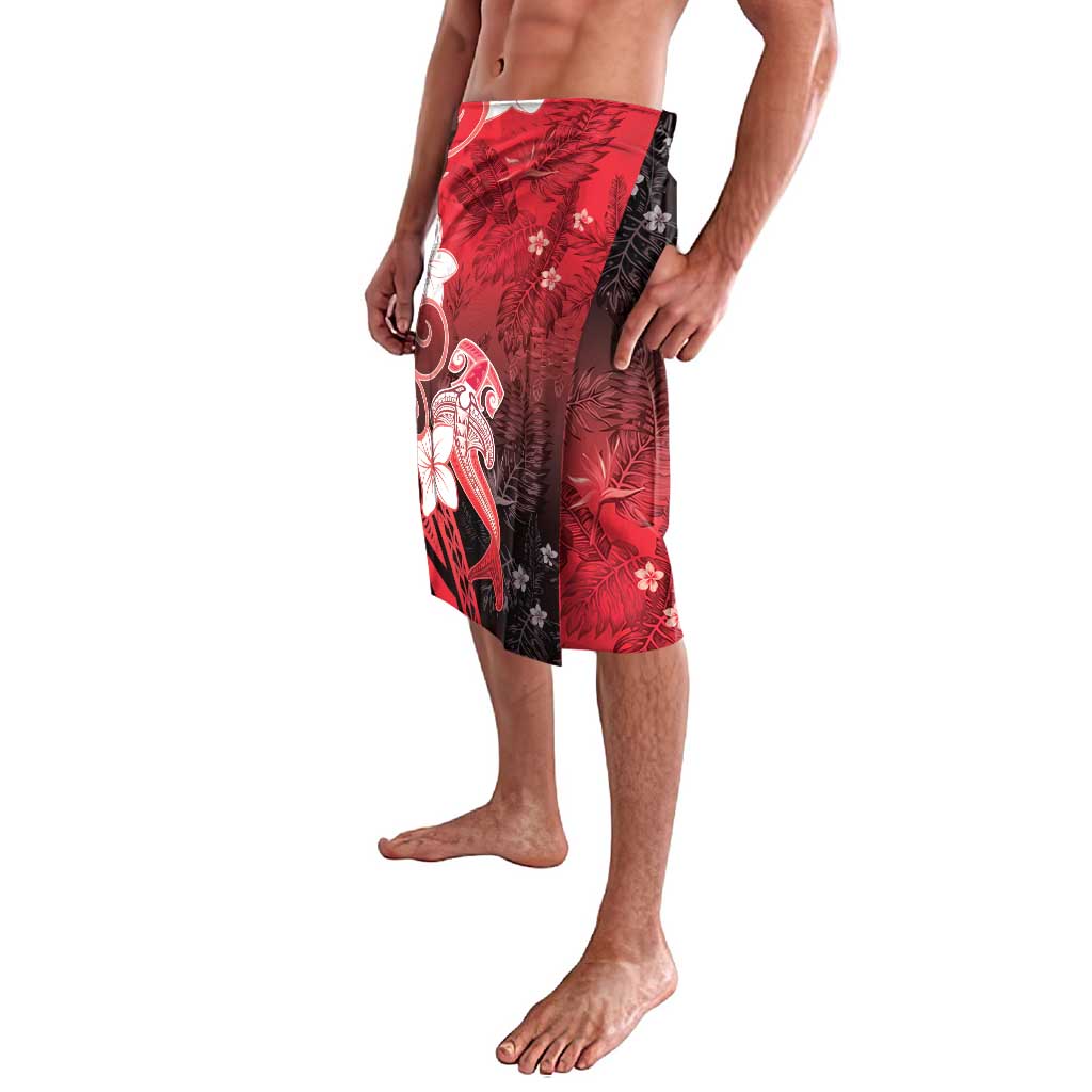 Polynesia Hammerhead Shark Lavalava Red Tribal Pattern With Plumeria LT05 - Polynesian Pride