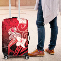 Polynesia Hammerhead Shark Luggage Cover Red Tribal Pattern With Plumeria - Polynesian Pride