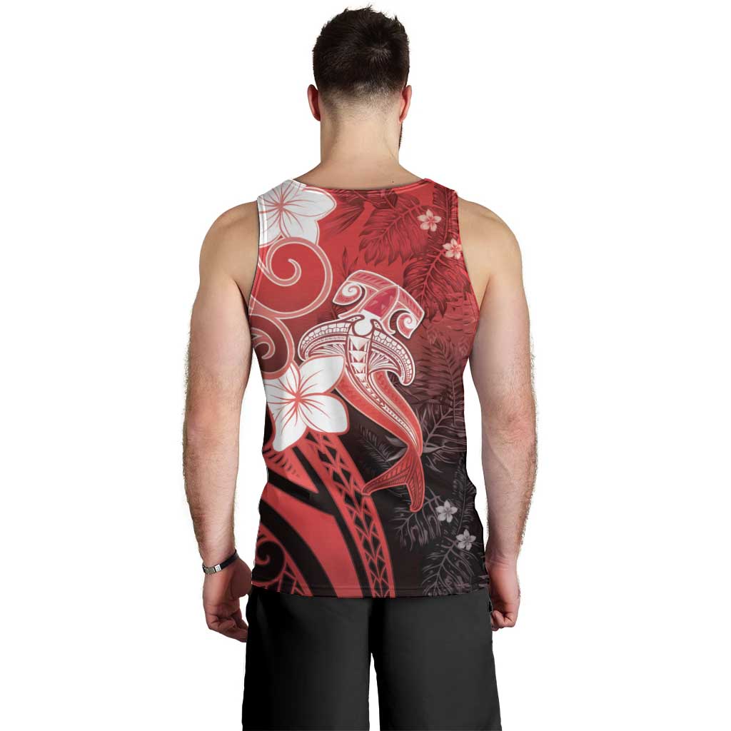 Polynesia Hammerhead Shark Men Tank Top Red Tribal Pattern With Plumeria LT05 - Polynesian Pride