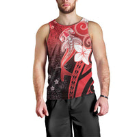 Polynesia Hammerhead Shark Men Tank Top Red Tribal Pattern With Plumeria LT05 - Polynesian Pride