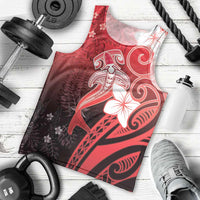 Polynesia Hammerhead Shark Men Tank Top Red Tribal Pattern With Plumeria LT05 - Polynesian Pride