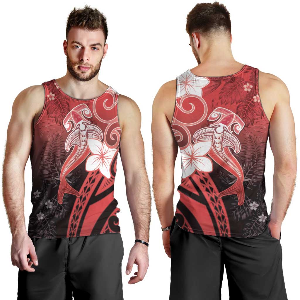 Polynesia Hammerhead Shark Men Tank Top Red Tribal Pattern With Plumeria LT05 - Polynesian Pride