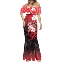 Polynesia Hammerhead Shark Mermaid Dress Red Tribal Pattern With Plumeria LT05 - Polynesian Pride