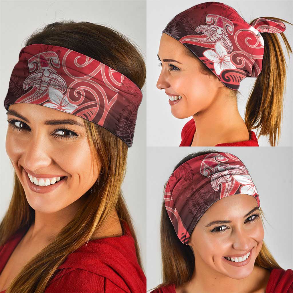 Polynesia Hammerhead Shark Neck Gaiter Red Tribal Pattern With Plumeria - Polynesian Pride