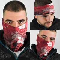 Polynesia Hammerhead Shark Neck Gaiter Red Tribal Pattern With Plumeria - Polynesian Pride