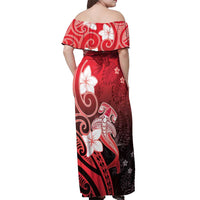 Polynesia Hammerhead Shark Off Shoulder Maxi Dress Red Tribal Pattern With Plumeria LT05 - Polynesian Pride