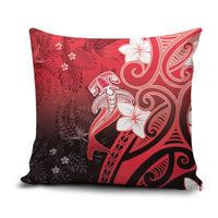 Polynesia Hammerhead Shark Pillow Cover Red Tribal Pattern With Plumeria - Polynesian Pride