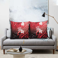 Polynesia Hammerhead Shark Pillow Cover Red Tribal Pattern With Plumeria - Polynesian Pride