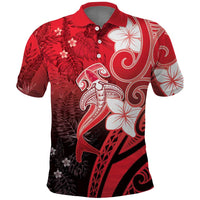 Polynesia Hammerhead Shark Polo Shirt Red Tribal Pattern With Plumeria LT05 Red - Polynesian Pride
