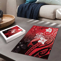 Polynesia Hammerhead Shark Puzzle Red Tribal Pattern With Plumeria - Polynesian Pride