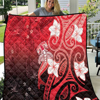 Polynesia Hammerhead Shark Quilt Red Tribal Pattern With Plumeria - Polynesian Pride