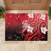 Polynesia Hammerhead Shark Rubber Doormat Red Tribal Pattern With Plumeria LT05 Red - Polynesian Pride