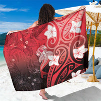 Polynesia Hammerhead Shark Sarong Red Tribal Pattern With Plumeria - Polynesian Pride