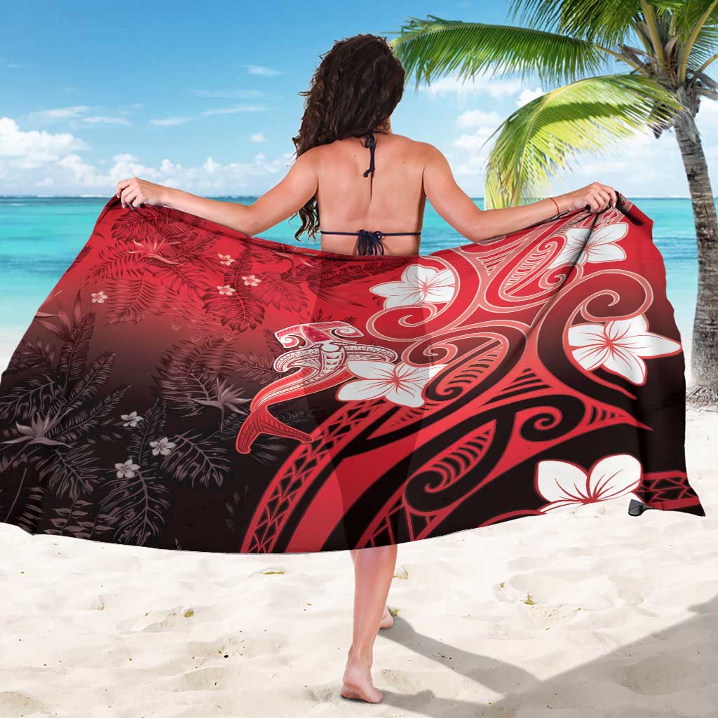 Polynesia Hammerhead Shark Sarong Red Tribal Pattern With Plumeria - Polynesian Pride