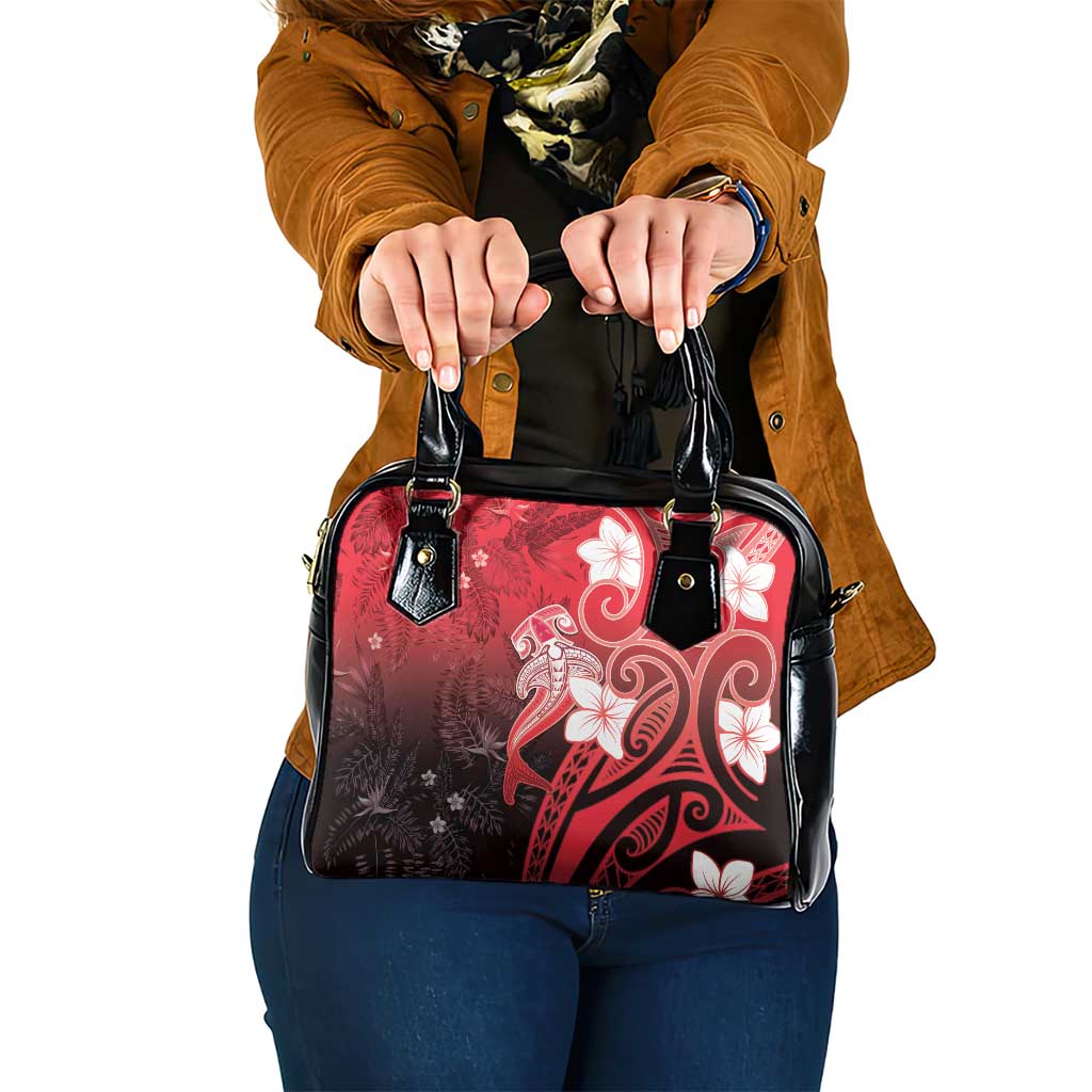 Polynesia Hammerhead Shark Shoulder Handbag Red Tribal Pattern With Plumeria - Polynesian Pride