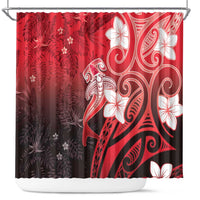 Polynesia Hammerhead Shark Shower Curtain Red Tribal Pattern With Plumeria - Polynesian Pride