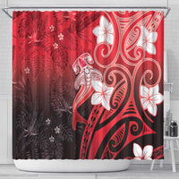 Polynesia Hammerhead Shark Shower Curtain Red Tribal Pattern With Plumeria - Polynesian Pride