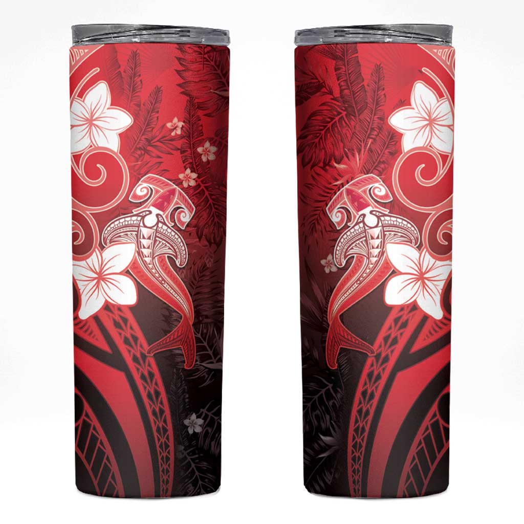 Polynesia Hammerhead Shark Skinny Tumbler Red Tribal Pattern With Plumeria LT05 Red - Polynesian Pride
