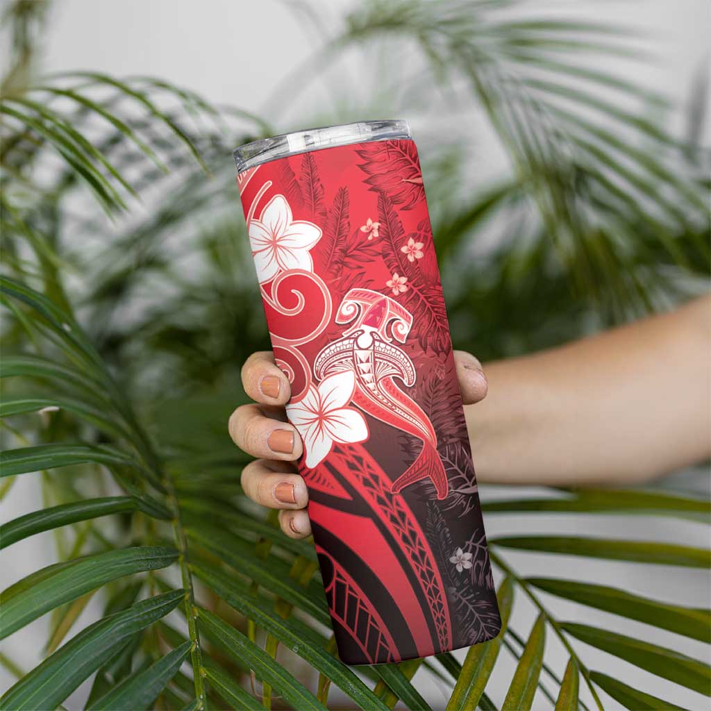 Polynesia Hammerhead Shark Skinny Tumbler Red Tribal Pattern With Plumeria LT05 - Polynesian Pride