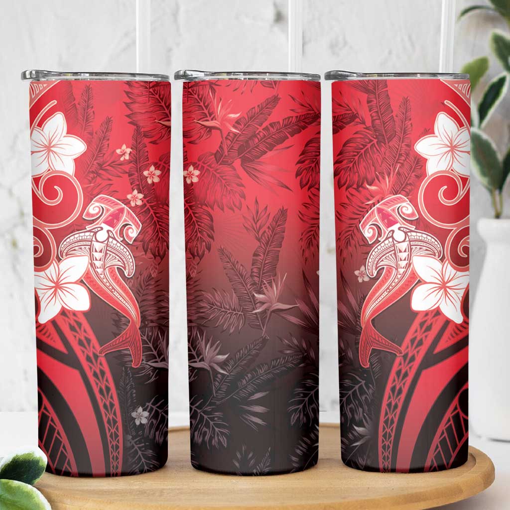 Polynesia Hammerhead Shark Skinny Tumbler Red Tribal Pattern With Plumeria LT05 - Polynesian Pride