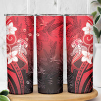 Polynesia Hammerhead Shark Skinny Tumbler Red Tribal Pattern With Plumeria LT05 - Polynesian Pride