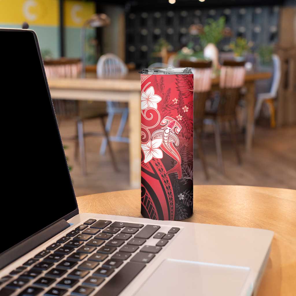 Polynesia Hammerhead Shark Skinny Tumbler Red Tribal Pattern With Plumeria LT05 - Polynesian Pride