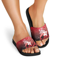 Polynesia Hammerhead Shark Slide Sandals Red Tribal Pattern With Plumeria - Polynesian Pride