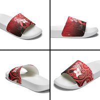 Polynesia Hammerhead Shark Slide Sandals Red Tribal Pattern With Plumeria - Polynesian Pride