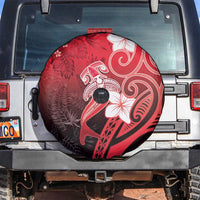 Polynesia Hammerhead Shark Spare Tire Cover Red Tribal Pattern With Plumeria - Polynesian Pride
