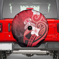 Polynesia Hammerhead Shark Spare Tire Cover Red Tribal Pattern With Plumeria - Polynesian Pride
