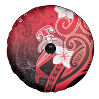 Polynesia Hammerhead Shark Spare Tire Cover Red Tribal Pattern With Plumeria - Polynesian Pride