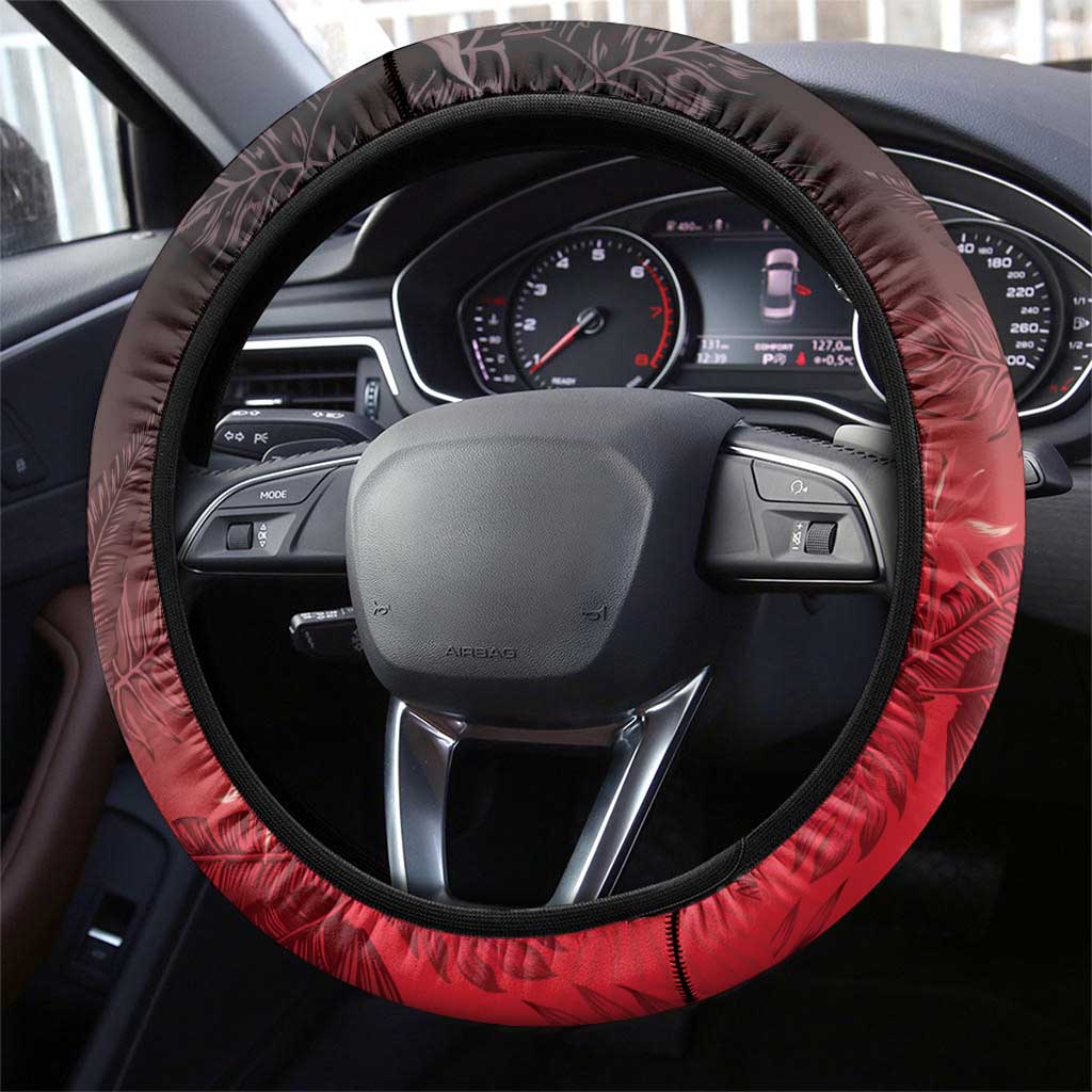 Polynesia Hammerhead Shark Steering Wheel Cover Red Tribal Pattern With Plumeria LT05 - Polynesian Pride