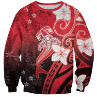 Polynesia Hammerhead Shark Sweatshirt Red Tribal Pattern With Plumeria LT05 Unisex Red - Polynesian Pride