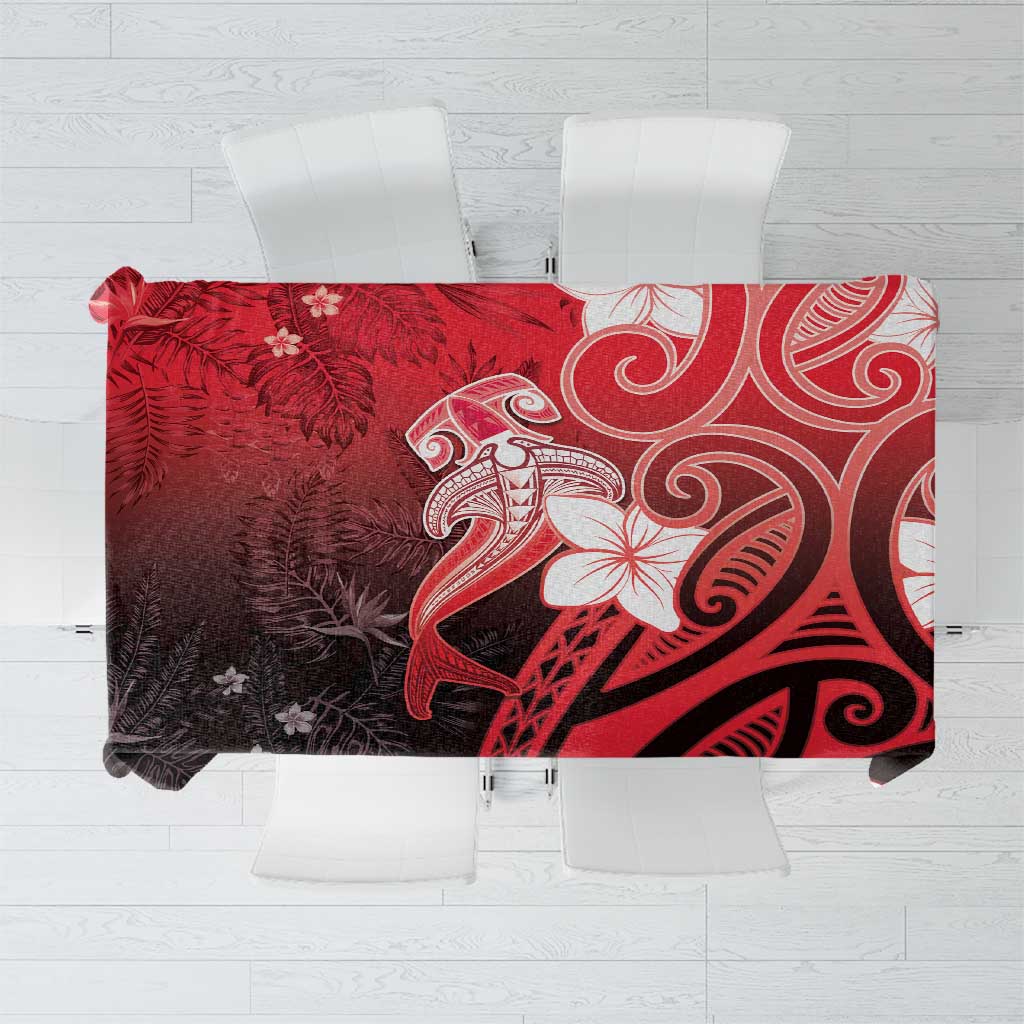 Polynesia Hammerhead Shark Tablecloth Red Tribal Pattern With Plumeria LT05 Red - Polynesian Pride
