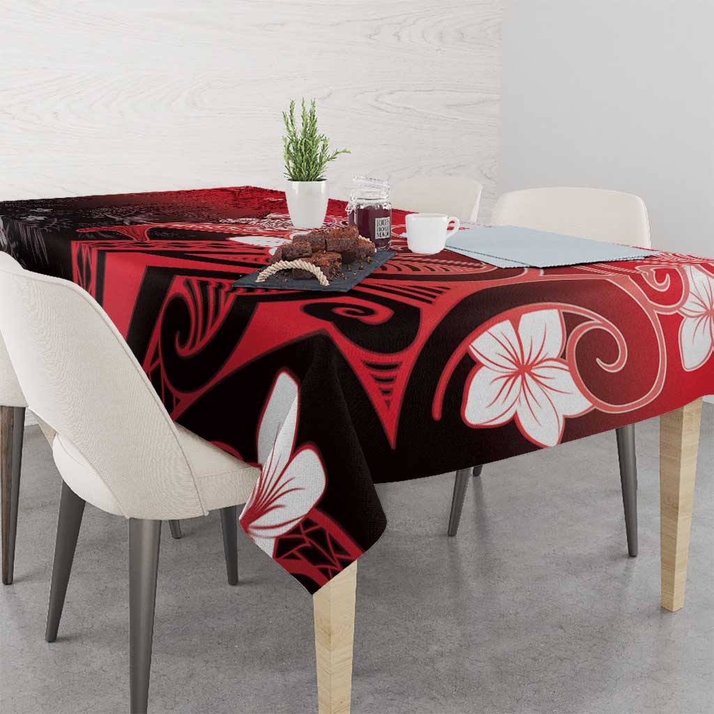 Polynesia Hammerhead Shark Tablecloth Red Tribal Pattern With Plumeria LT05 - Polynesian Pride