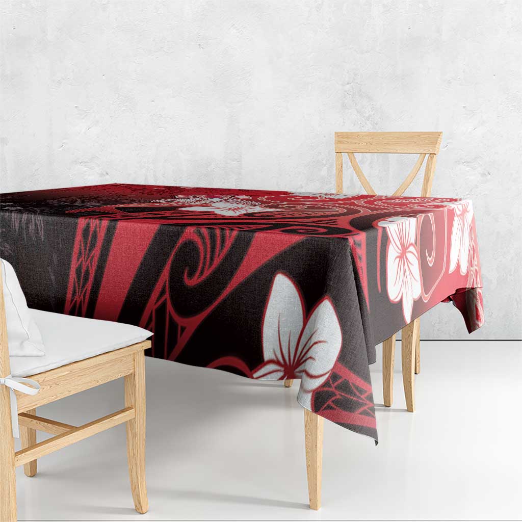 Polynesia Hammerhead Shark Tablecloth Red Tribal Pattern With Plumeria LT05 - Polynesian Pride