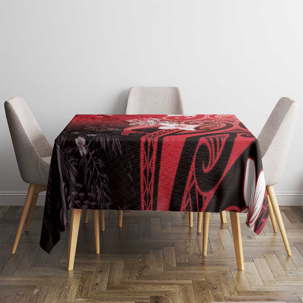 Polynesia Hammerhead Shark Tablecloth Red Tribal Pattern With Plumeria LT05 - Polynesian Pride