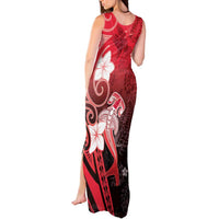 Polynesia Hammerhead Shark Tank Maxi Dress Red Tribal Pattern With Plumeria - Polynesian Pride