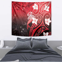 Polynesia Hammerhead Shark Tapestry Red Tribal Pattern With Plumeria - Polynesian Pride