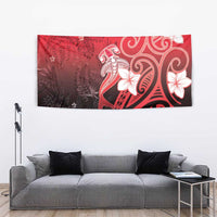 Polynesia Hammerhead Shark Tapestry Red Tribal Pattern With Plumeria - Polynesian Pride