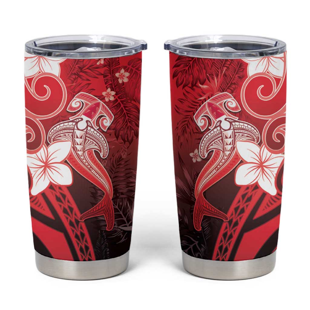 Polynesia Hammerhead Shark Tumbler Cup Red Tribal Pattern With Plumeria LT05 Red - Polynesian Pride