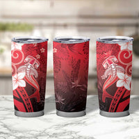Polynesia Hammerhead Shark Tumbler Cup Red Tribal Pattern With Plumeria LT05 - Polynesian Pride
