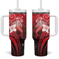 Polynesia Hammerhead Shark Tumbler With Handle Red Tribal Pattern With Plumeria - Polynesian Pride