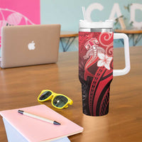 Polynesia Hammerhead Shark Tumbler With Handle Red Tribal Pattern With Plumeria - Polynesian Pride